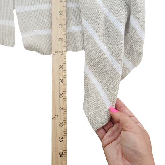 Tan Striped Cardigan Womens 1X High Low Knit Ribbed White Beige Boho Bohemian - Picture 10 of 13